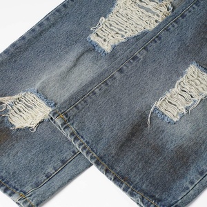 Jeans de mezclilla para hombre de cintura alta, pierna ancha, desgastados y rotos, de ajuste holgado, de tela de algodón lavado a la piedra, estilo casual urbano, primavera - Product Image 5
