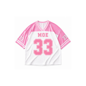 Vente en gros de maillots de football américain surdimensionnés personnalisés pour femmes, style Y2K, streetwear d'été, manches courtes, impression graphique de numéro, OEM - Product Image 3