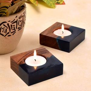 Support de bougie carré en bois et résine, marbré, pour bougie chauffe-plat, pot à bougie de table, décoration d'intérieur, ornement pour mariage et fête - Product Image 4
