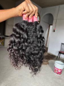 Extensions de cheveux humains brésiliens Remy en vrac, trame simple, double épaisseur, couleur noir naturel, avec enveloppe rose, 100 grammes - Product Image 2