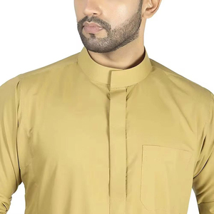 Djellaba islamique pour hommes, élégante et décontractée, ornée de perles, 100% Polyester, infroissable, respirante, légère, longue, couleur foncée, longueur cheville - Product Image 5