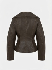 Chaqueta de Motociclista de Cuero Genuino para Mujer, Chaqueta con Cremallera, Color Marrón, Manga Larga, Cortavientos, Ropa de Invierno - Product Image 5