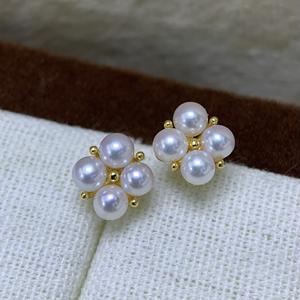 Pendientes de Perlas de Agua Dulce Naturales de 3-4 mm, Perfectamente Aurora de Zhuji, Impecables, de Alto Brillo, Pequeños y Frescos, Plata S925, Moda - Product Image 2