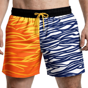 Bañadores de hombre con estampado de bloques de color, de secado rápido, cintura media, con cordón, pantalones cortos informales, 100% poliéster, tejido de punto. - Product Image 1