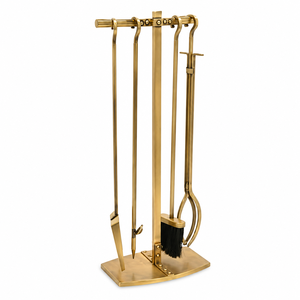 Juego de herramientas para chimenea de latón antiguo al por mayor, juego de accesorios dorados para hogar de fuego interior con pala, pinzas, cepillo y soporte - Product Image 1