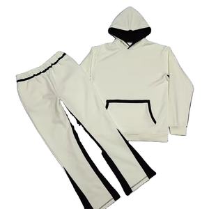 ชุดเสื้อฮู้ดและกางเกงวอร์มผ้าฝ้าย100% สำหรับผู้ชายชุดวอร์มแบบสวมหัวสีล้วนพิมพ์ลายพัฟสำหรับฤดูหนาวงานตามสั่ง - Product Image 1