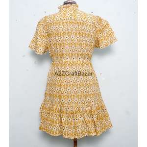 Nuevo Vestido Corto de Fiesta con Estampado Floral Bohemio Moderno, de Algodón Tejido, Cuello en V, Manga Corta y Botones, para Mujer, Vestido de Playa - Product Image 6