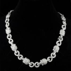 Chaîne cubaine Iced Out Tête de mort en Argent sterling 925 avec Diamant Moissanite VVS, Bijou de déclaration Hip Hop Punk Rock pour Hommes - Product Image 1