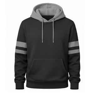 Sudadera con Capucha Clásica para Hombre en Contraste Negro y Gris, Sudadera con Capucha de Dos Tonos con Mangas a Rayas, Venta al Por Mayor OEM - Product Image 1