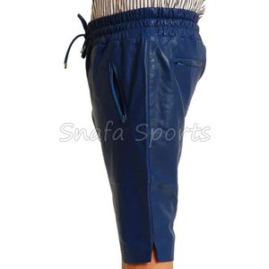 Shorts en cuir de couleur unie pour hommes, style vintage, légers, respirants, confortables, personnalisables, style streetwear - Product Image 4