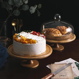 <b>Wooden</b> <b>Round</b> Dessert Server Cake Stand Acacia Wood Bamboo Tray with Lid <b>Wooden</b> Cake Stand handmade Base for Displaying Pastries - Product Image 6