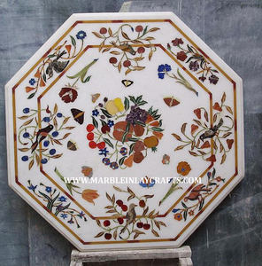 Exportateurs de dessus de table à manger en marbre blanc incrusté, forme octogonale avec motif floral, pour la décoration de la maison et des hôtels - Product Image 2