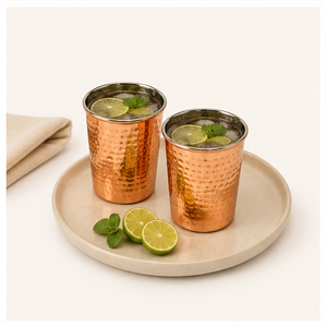 Pure <b>Copper</b> Hammered Glass Set of 6 for Health Benefits Handcrafted <b>Copper</b> Glass Eco-Friendly Indian Drinkware for Home - Product Image 6
