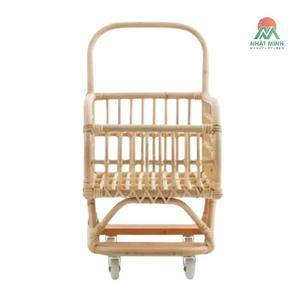 Poussette bébé en rotin avec cadre et roues en bois, design tropical, durable pour les enfants - Product Image 1