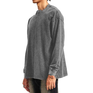 Oversized Crew Neck Long Sleeve Fleece Lined Breathable Knitted Pullover Solid Color Unisex Autumn Wear 100% Cotton Washed - Product Image 4