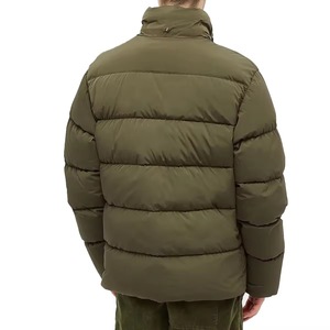 Veste matelassée à capuche pour homme, couleur olive, fermeture éclair, rembourrage en duvet, coupe-vent, décontractée, hiver, couleur unie, polyester épais - Product Image 3