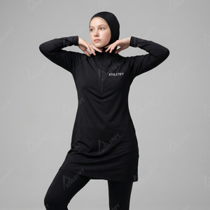 Maillot de bain modeste halal pour femmes, ensemble deux pièces burkini, leggings respirants, tissu extensible long, tenue de sport pour la natation et le surf - Product Image 1
