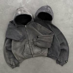 Sweat-shirt streetwear pour homme personnalisé, lourd, délavé à l'acide, broderie de strass, OEM - Product Image 1