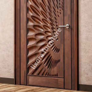 Puerta de Madera Sólida Tallada en 3D con Diseño de Ondas, Moderna y de Lujo, Hecha a Mano, con Textura Artística para Decoración de Interiores - Product Image 4