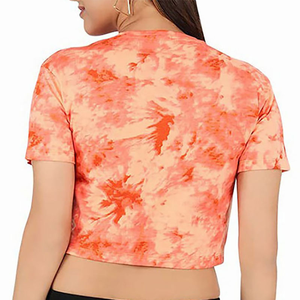Women's <b>Tie</b> <b>Dye</b> Crop <b>Top</b> Short Sleeve Crew Neck Regular Fit Casual Summer T-Shirt Orange Pink Knitted Jersey 100% Cotton - Product Image 5