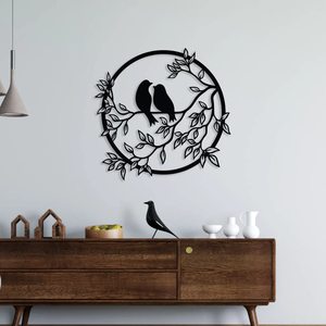 Art mural en métal romantique, durable et élégant-Oiseaux sur une branche pour les arts en métal de qualité nid d'amour - Product Image 1