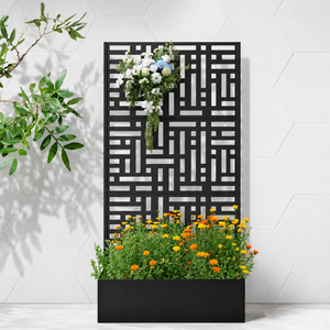 Separador de Jardín Decorativo Geométrico de Metal Negro con Jardinera y Caja para Flores, Decoración para Patio Exterior - Product Image 1