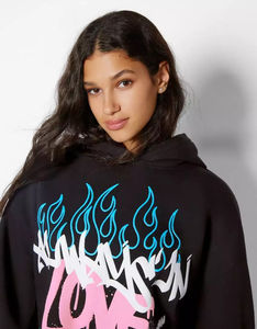 Sudadera con capucha oversize de invierno con logo personalizado, forro polar estampado, ecológica, para mujer, con bordado de insignia, cremallera completa, estilo urbano. - Product Image 4