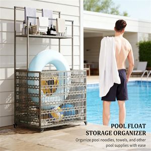 Armadio Grigio Misto con Scaffale per Esterni, Porta Galleggianti per Piscina e Porta Asciugamani - Product Image 2