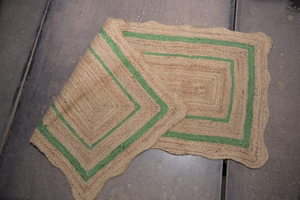 Tapis de couloir en jute naturel avec bordure verte, tapis d'entrée bohème, tapis de cuisine rustique, tapis de sol tissé à la main - Product Image 5
