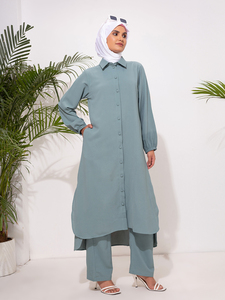 Women's Modest <b>2</b> <b>piece</b> <b>Dresses</b> Elegant Lightweight Nida Fabric Open Abaya Solid Pattern Delicate Embroidery Natural Waistline - Product Image 1