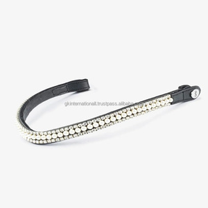 Banda para cejas de caballo de cuero negro de nuevo diseño con cristales blancos de primera calidad perlas diamantes de imitación banda decorativa para cejas de caballo de cuero - Product Image 2