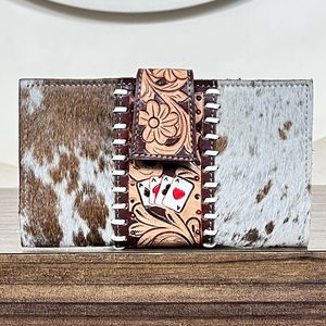 New Fashionable Hair on Cowhide <b>Tooled</b> Floral <b>Leather</b> Women's Clutches Multiple Card Slots Rfid Genuine <b>Leather</b> Travel Wallet - Product Image 4