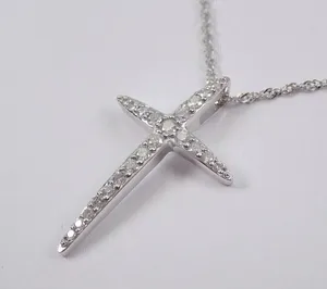 Round Cut Simulated Diamond Women's Stunning Cross Pendant 14k White Gold Plated - Product Image 4