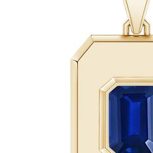 14K <b>Solid</b> <b>Gold</b> Emerald-Cut Blue Sapphire Gemstone Men's Elongated Octagon Plate <b>Pendant</b> With Chain Necklace Luxury Fine Jewelry - Product Image 4