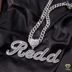 Moissanite Diamond " QaShat " Pendant <b>Chain</b> Custom Heart Necklace <b>Cuban</b> <b>Link</b> Hip Hop Bling Jewelry - Product Image 5