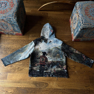 Sweat à capuche en molleton tricoté style tapisserie vintage, coupe régulière, motif dessin animé, streetwear respirant à manches longues pour homme, service OEM - Product Image 3