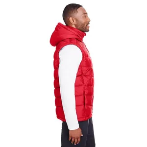 <b>Men's</b> <b>White</b> Hooded Sleeveless Quilted <b>Jacket</b> Canvas Eco-Friendly Waterproof Windproof Polyester Winter Minimalist Style Front - Product Image 3