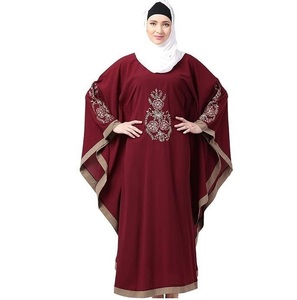 Abaya classique du Moyen-Orient, Dubaï, robe bordeaux, vêtements musulmans modestes, broderie, kaftan omanais, abayas faites à la main, respirantes - Product Image 1