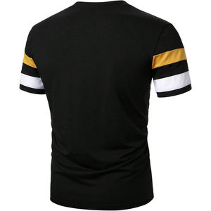 Nouvelle Arrivée 2026 – T-shirt Rayé Urbain pour Homme, Style Décontracté Streetwear, Blocs de Couleurs et Patchwork, Manches Courtes - Product Image 6