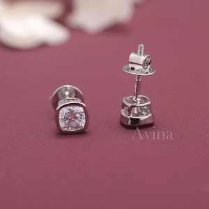 IGI Certified Lab Grown Diamond Cushion Cut Bezel Stud Earrings 9K White / Rose & Yellow Gold Solitaire Diamond Earrings - Product Image 4