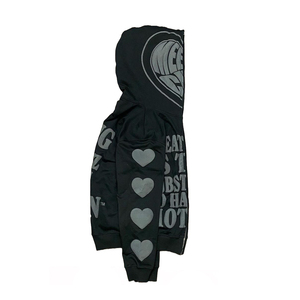 Sweat à capuche zippé Tech Club pour homme, coupe oversize, noir et gris, motif cœur, streetwear, respirant, tricoté, style automne - Product Image 3