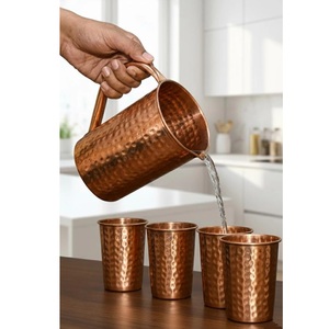 Pichet à eau en cuivre poli à la main personnalisable - Fournisseur en gros de carafes en cuivre pour usage domestique et hôtelier - Product Image 5