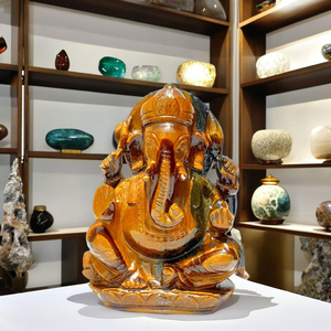 Estatua tallada de Ganesha hecha a mano de ojo de Tigre, de alta calidad, Piedras naturales de la India, piedra curativa de cristal - Product Image 1