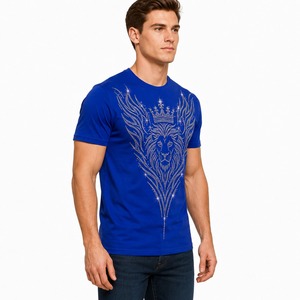 T-shirts pour hommes de haute qualité en polyester/coton bleu uni, design personnalisé avec strass, écologiques, respirants et à séchage rapide - Product Image 4