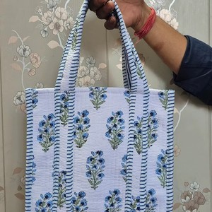 Bolso Tote Acolchado de Algodón con Diseño Floral Vintage, Personalizado, de Gran Capacidad, con Volantes, Estampado a Mano, Estilo Boho, para Mujer - Product Image 2