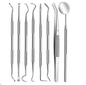 Kit d'hygiène dentaire en acier inoxydable 8 pièces avec miroir, pinces et cure-dents pour soins bucco-dentaires - Product Image 1
