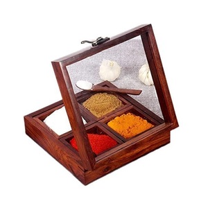 Wooden Spice <b>Box</b> with Glass Lid Kitchen Masala Storage Organizer for <b>Herbs</b> Salt Pepper Seasonings Dry Fruits and Condiments - Product Image 5