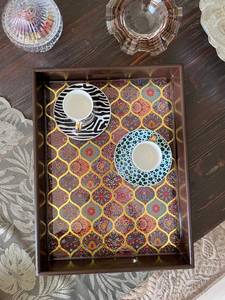Plateau de service en bois ottoman fait main, décoratif, en résine époxy, par HWC - Product Image 2
