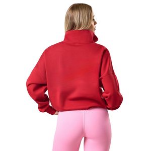 Sweat-shirt à col zippé rouge pour femme, coupe oversize, manches longues, style streetwear décontracté, coupe ample, respirant, hiver - Product Image 2