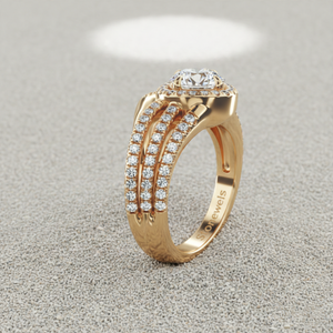 Bague de fiançailles vintage Cascade Diamond Halo plaquée or rose avec sertissage à griffes certifié - Product Image 2